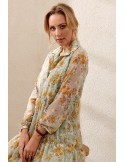 Floral dress with a collar, pistachio PR10200 - Online store - Boutique